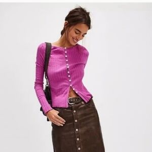 Free People Tilly Long Sleeve Button-Up Ribbed Cardigan Top Size M